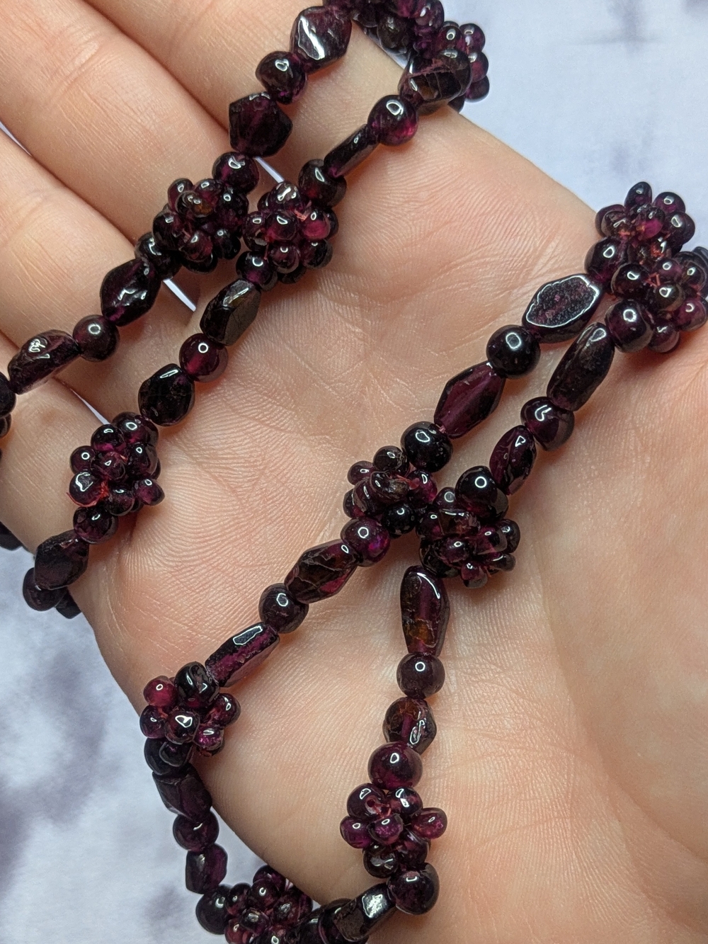 Vintage Beaded Garnet Cluster Necklace Authentic Gemstone Women's Jewelry